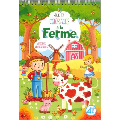 Bloc de coloriages A la ferme avec des autocollants