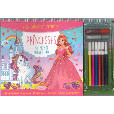 Princesses un monde merveilleux - 6 feutres + 2 tubes gel paillette