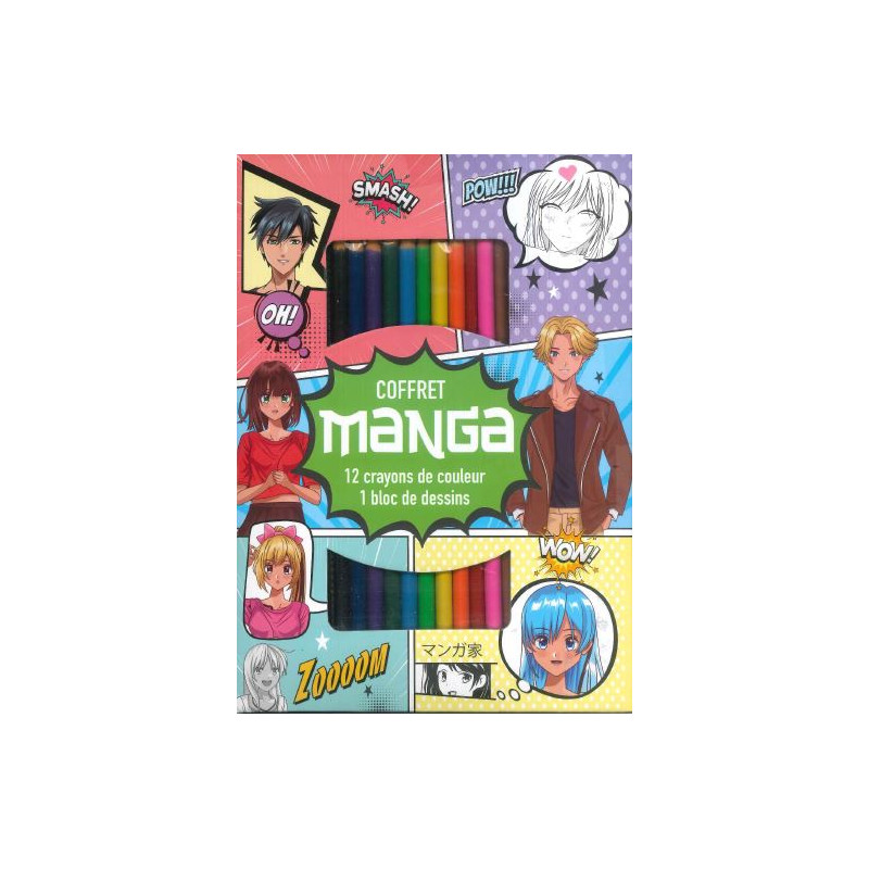 Coffret Manga + 12 crayons de couleur, JEUNESSE, ACTIVITÉS - JEUX -  COLORIAGES - Maxilivres