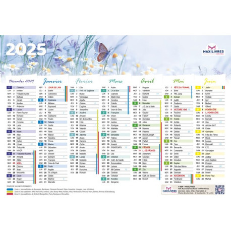 Calendrier 2025 Papillon (rigide, double face)