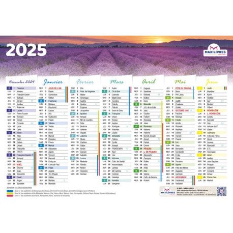 Calendrier 2025  Lavande (rigide, double face)