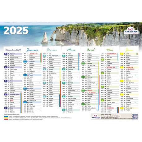 Calendrier 2025 Falaises (rigide, double face)