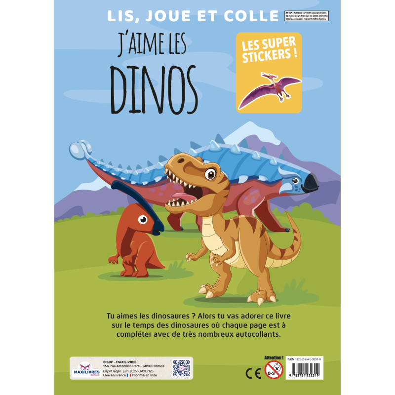 Lis, Joue et Colle - J'aime les dinos - 9782754232326