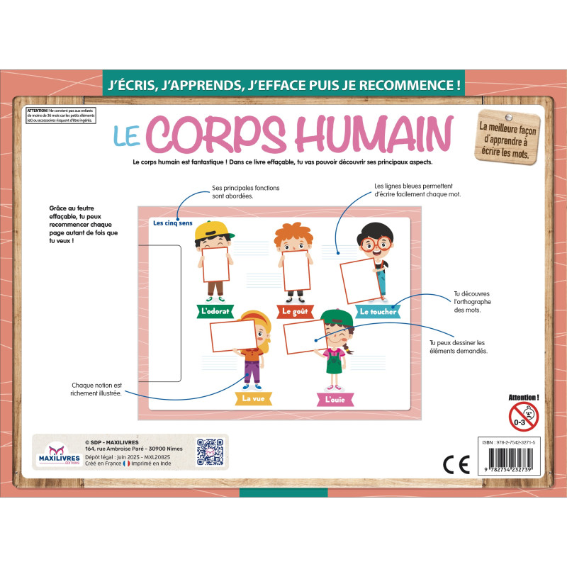 Le corp humain (avec un feutre effaçable) - 9782754232739
