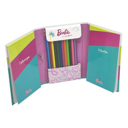 Barbie - place au fun - 2 carnets + 12 crayons de couleur - 9782754234139